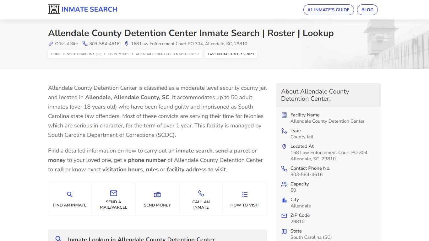 Allendale County Detention Center Inmate Search | Roster | Lookup